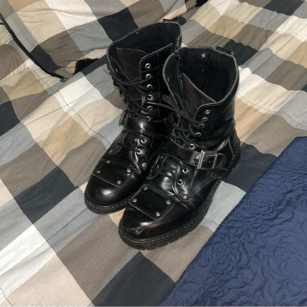 Men's 12 Martino RoadKrome Black Motorcycle Boot with Zipper and Buckle